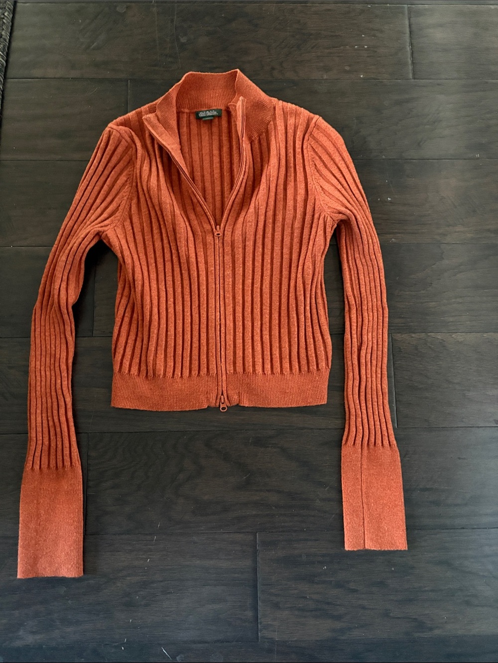 Ribbed Zip-Front Women’s Sweater - Burnt Orange